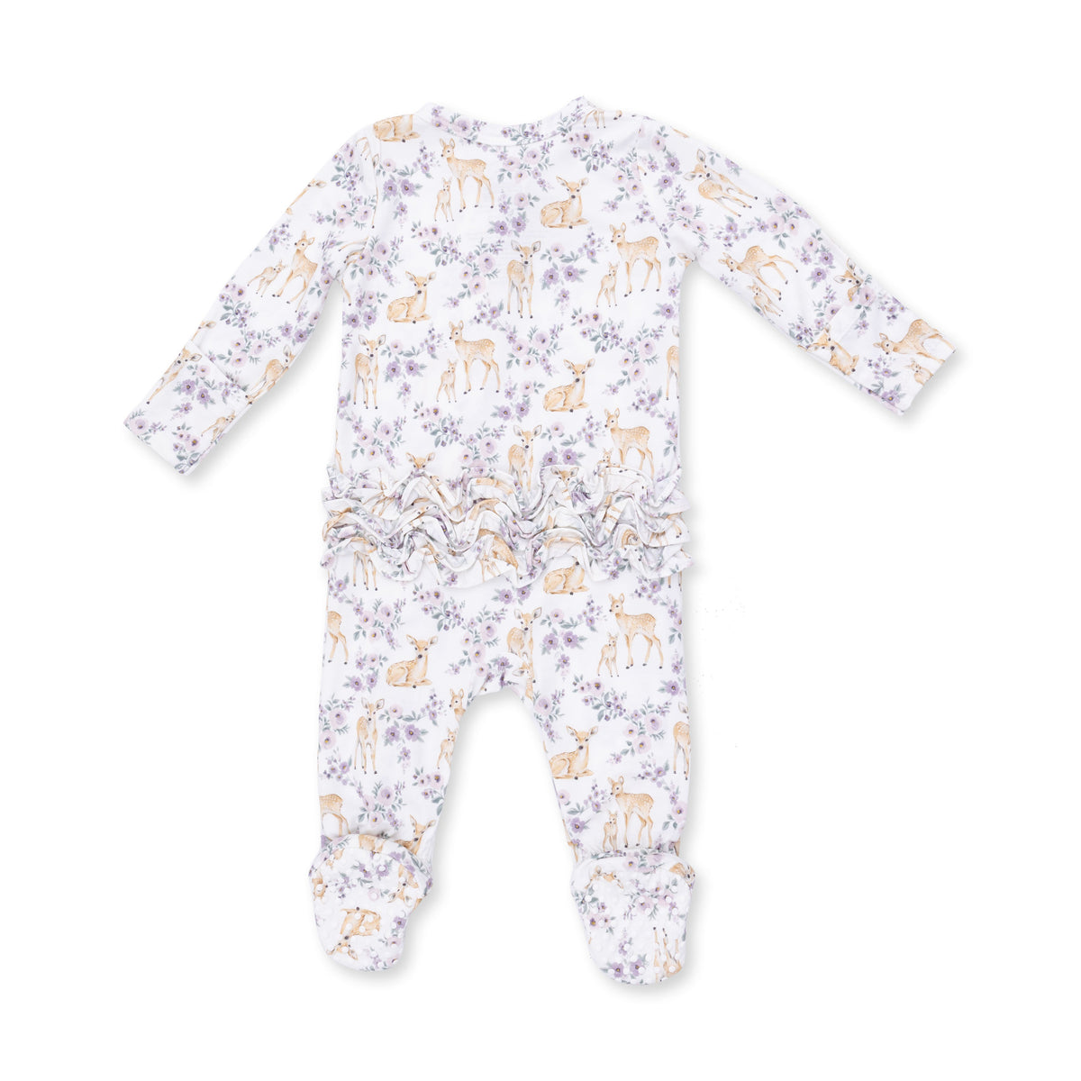Angel Dear Floral Deer 2 Way Ruffle Back Zipper Footie