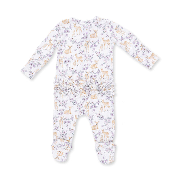 Angel Dear Floral Deer 2 Way Ruffle Back Zipper Footie