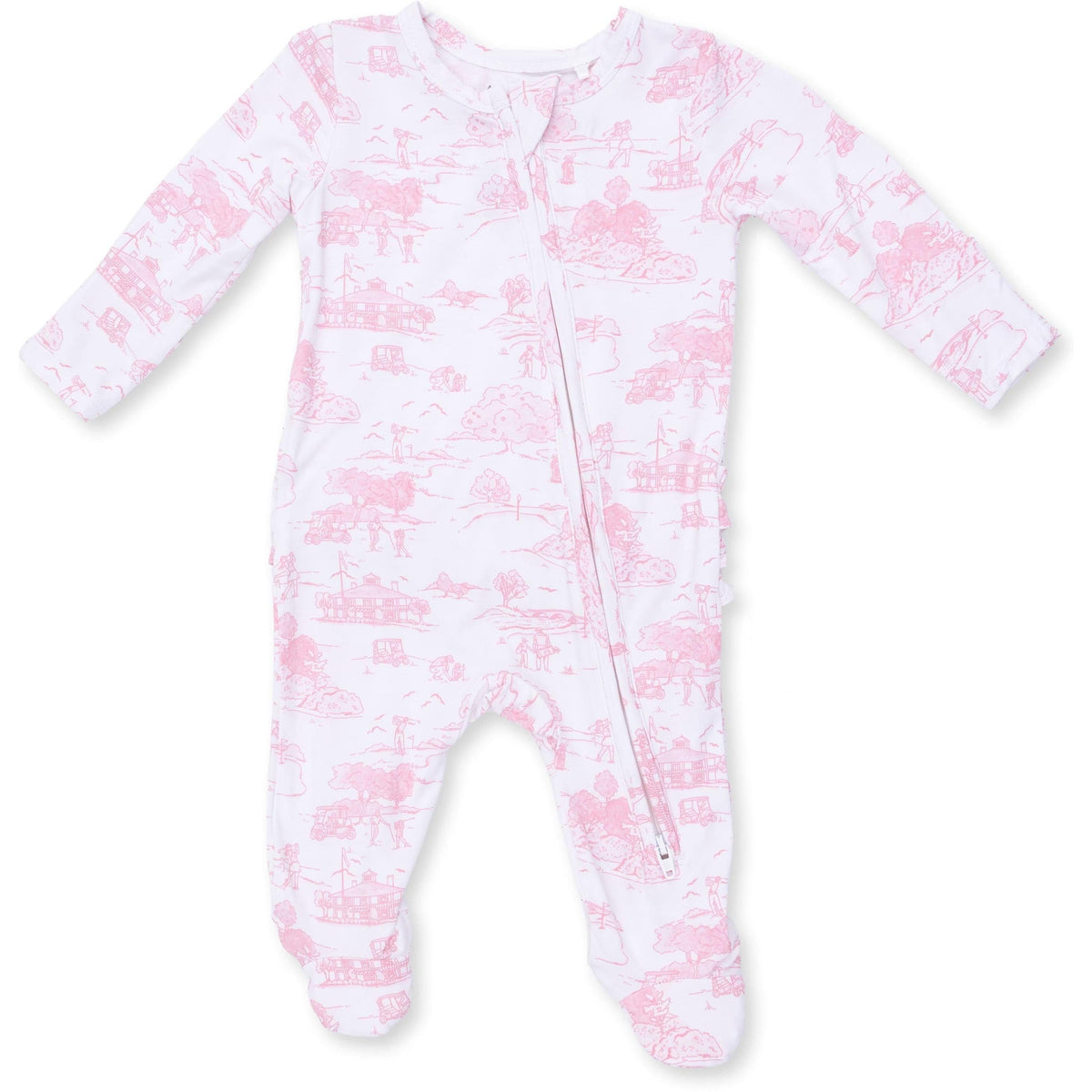 Angel Dear Golf Toile Pink 2 Way Ruffle Back Zipper Footie