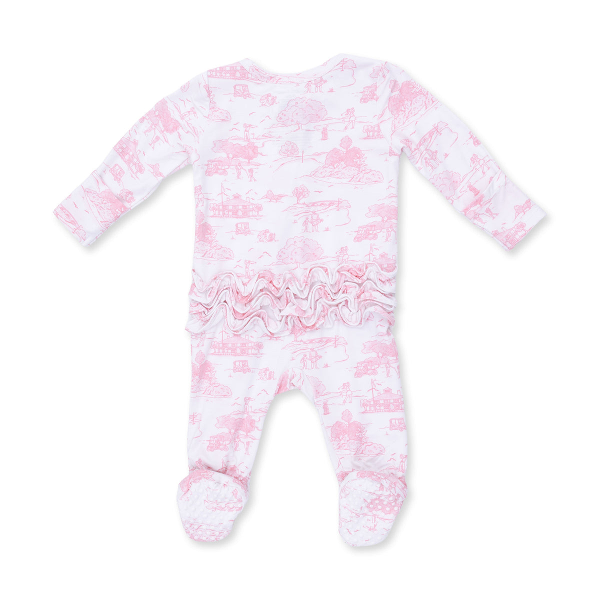 Angel Dear Golf Toile Pink 2 Way Ruffle Back Zipper Footie