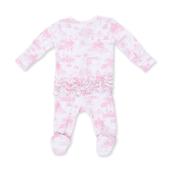 Angel Dear Golf Toile Pink 2 Way Ruffle Back Zipper Footie