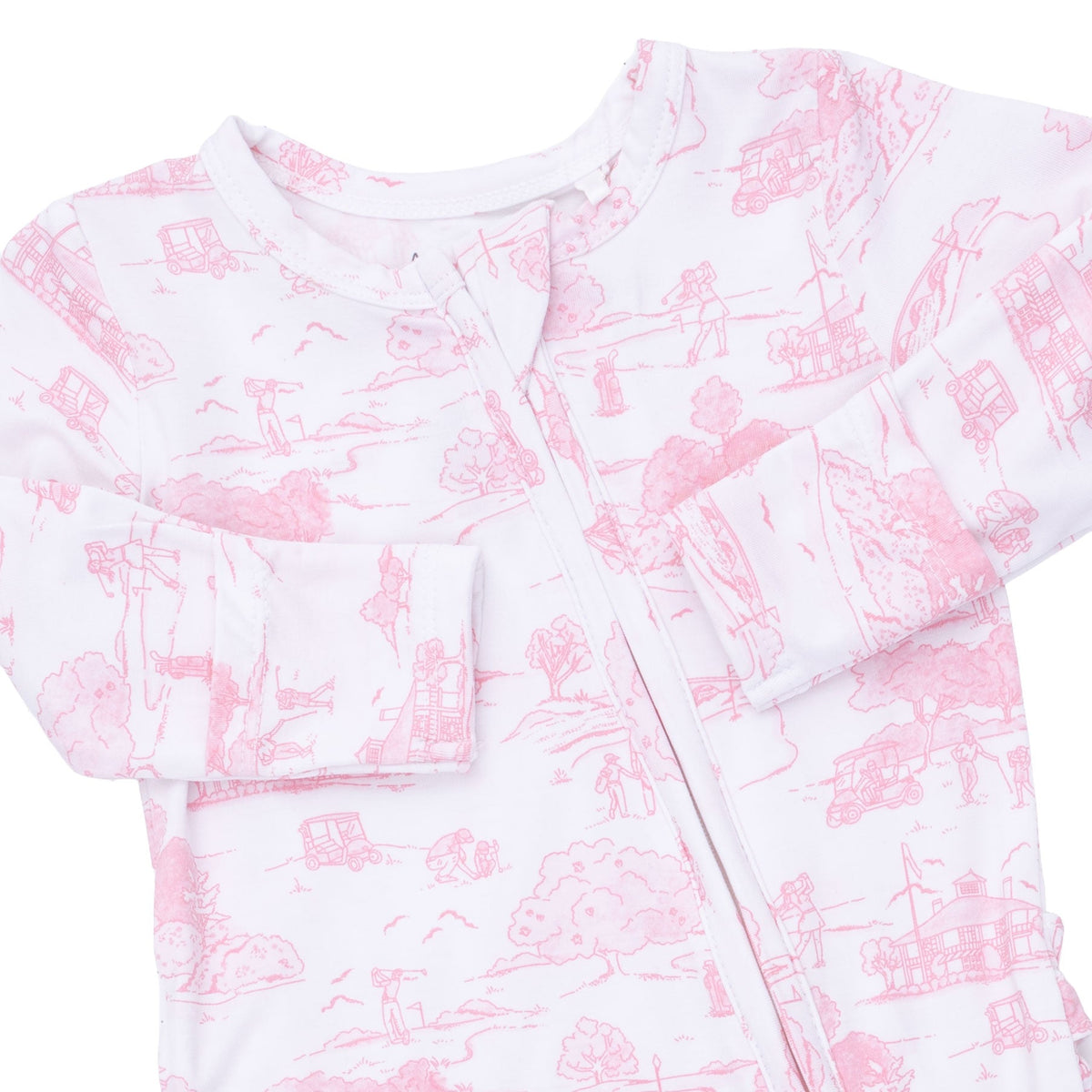 Angel Dear Golf Toile Pink 2 Way Ruffle Back Zipper Footie