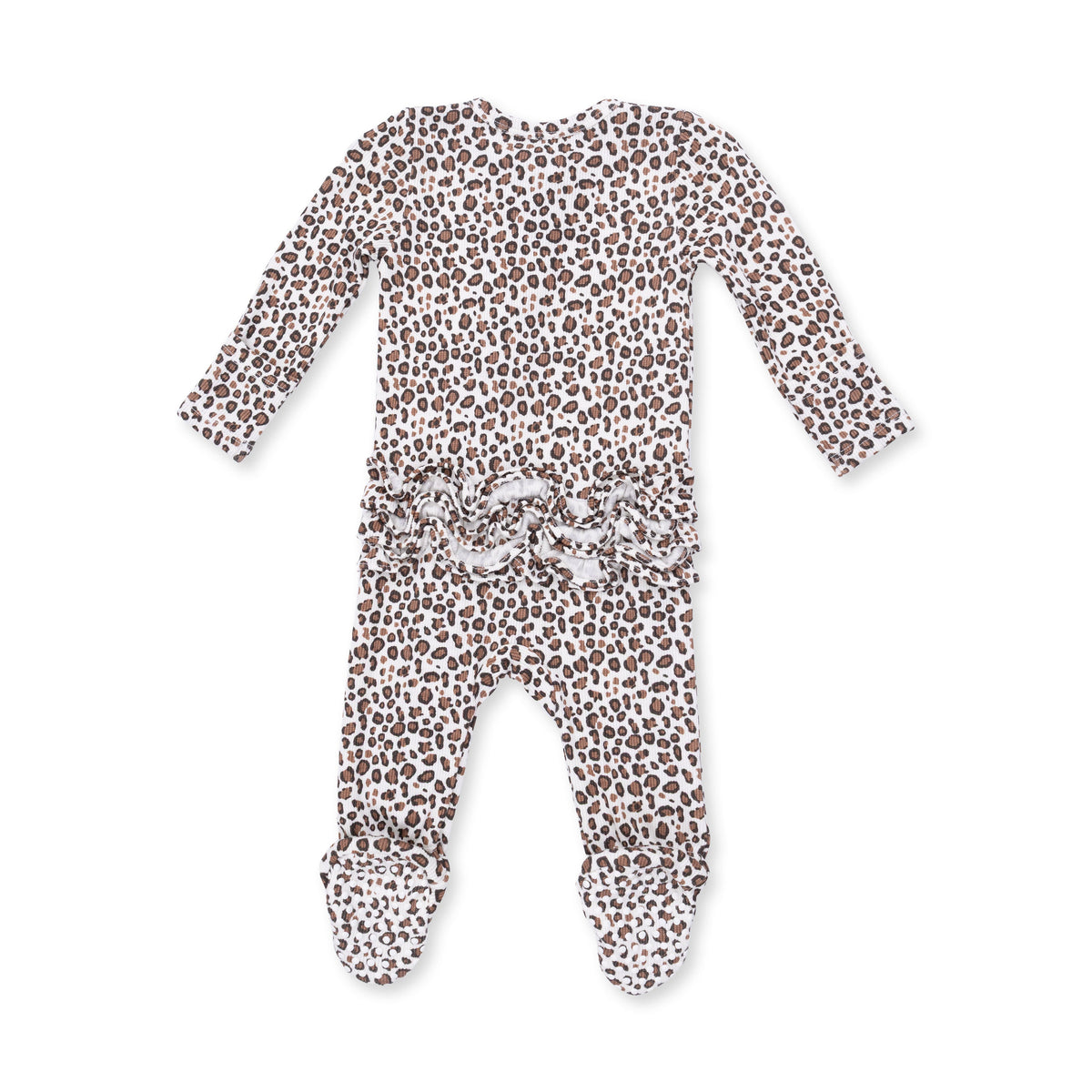 Angel Dear Leopard Rib 2 Way Ruffle Back Zipper Footie