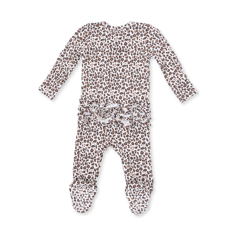 Angel Dear Leopard Rib 2 Way Ruffle Back Zipper Footie