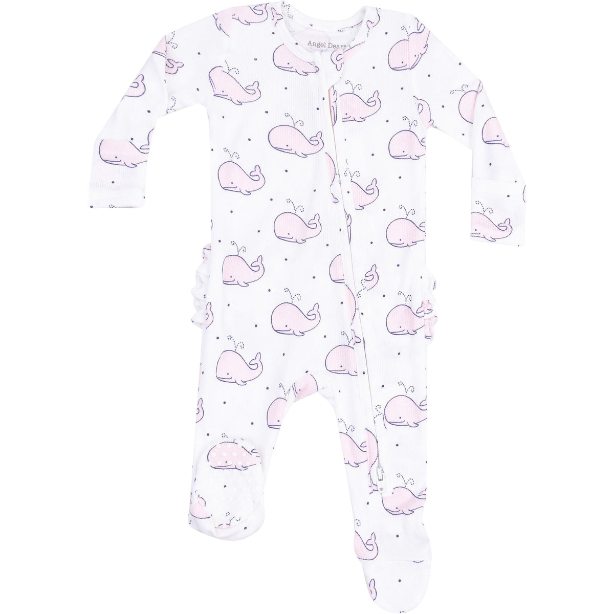 Angel Dear Bubbly Whale Pink Ribbed 2-Way ZipperRuffle Back Footie