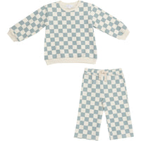 Angel Dear French Terry  Checkerboard Gray Mist Puffy Oversized Sweatshirt + Wide-Legged Pant