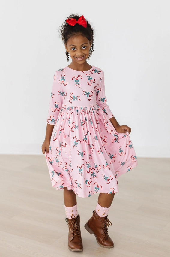 Mila & Rose Candy Cane Cutie 3/4 Sleeve Pocket Twirl Dress