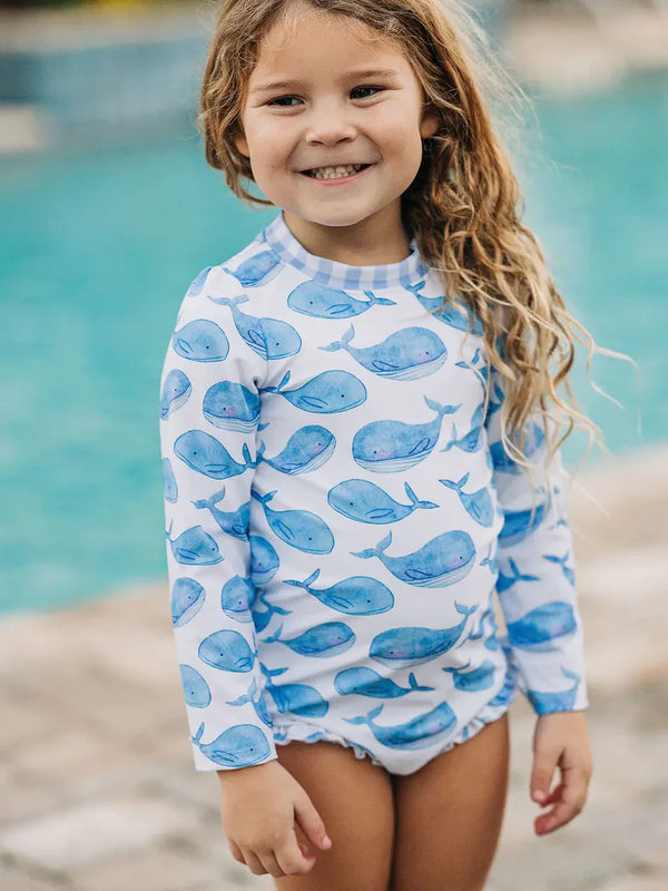 Sugar Bee Clothing Ruffle Bottom Swimsuit Whales