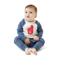Angel Dear Varsity - Vintage Indigo  Raglan Sweatshirt with Red #1 Patch