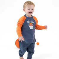Angel Dear French Terry Sport Varsity Orange Raglan Sweatshirt with Basketball Patch