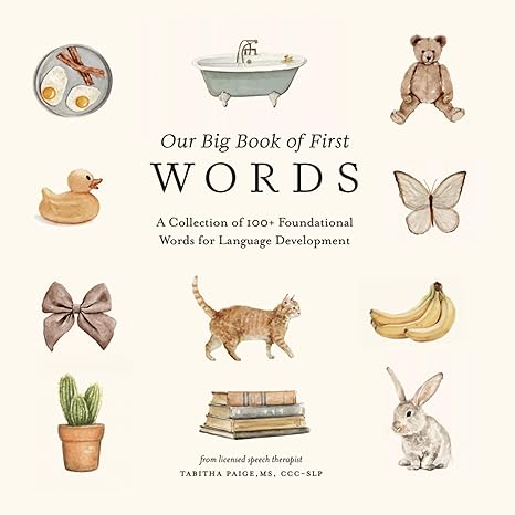 Our Big Book of Words A Collection of 100 Foundational + Foundational Words For Language and Development by Paige Tate and Co