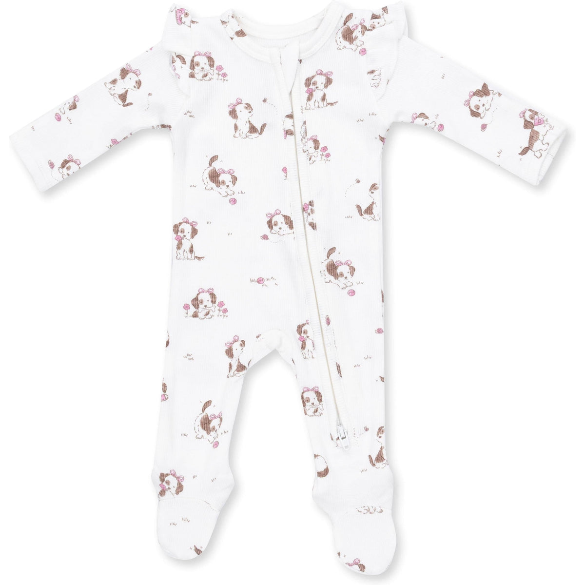 Angel Dear Explorer Puppy Pink 2 Way Ruffle Sleeve Zipper Footie