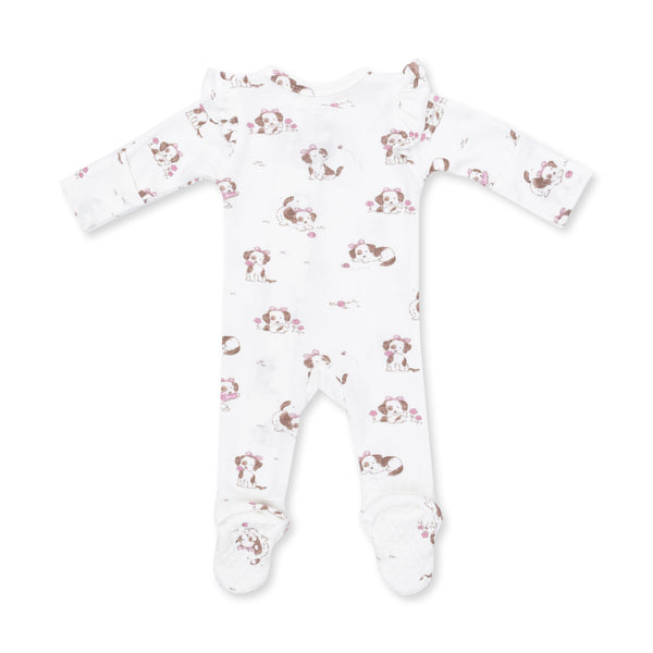 Angel Dear Explorer Puppy Pink 2 Way Ruffle Sleeve Zipper Footie