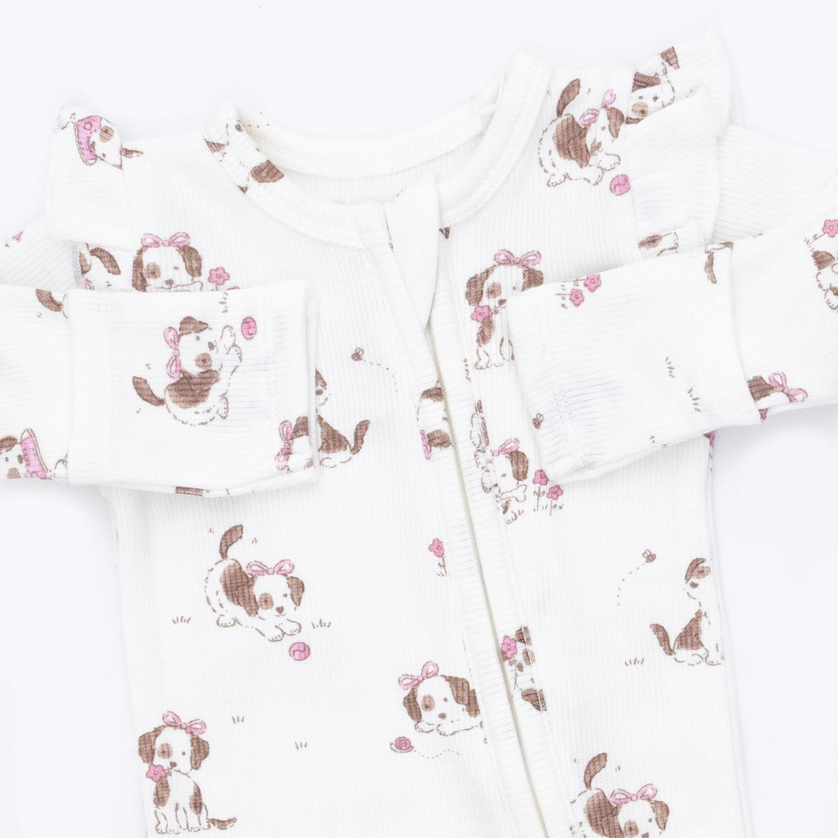 Angel Dear Explorer Puppy Pink 2 Way Ruffle Sleeve Zipper Footie