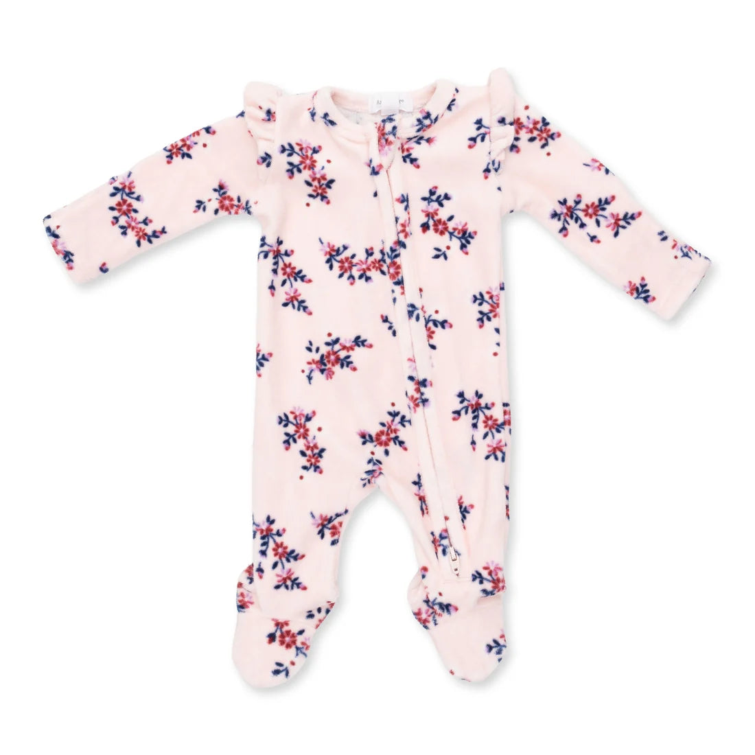 Angel Dear Nora Floral Velour 2 Way Ruffle Sleeve Zipper Footie