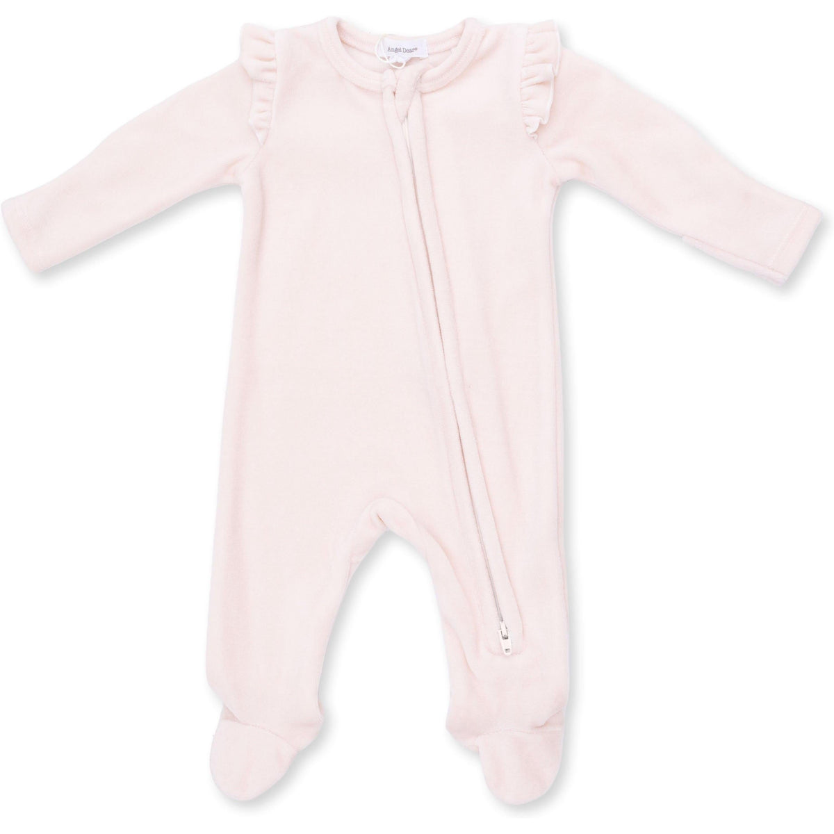 Angel Dear Velour Soft Pink 2 Way Ruffle Sleeve Zipper Footie