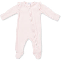 Angel Dear Velour Soft Pink 2 Way Ruffle Sleeve Zipper Footie