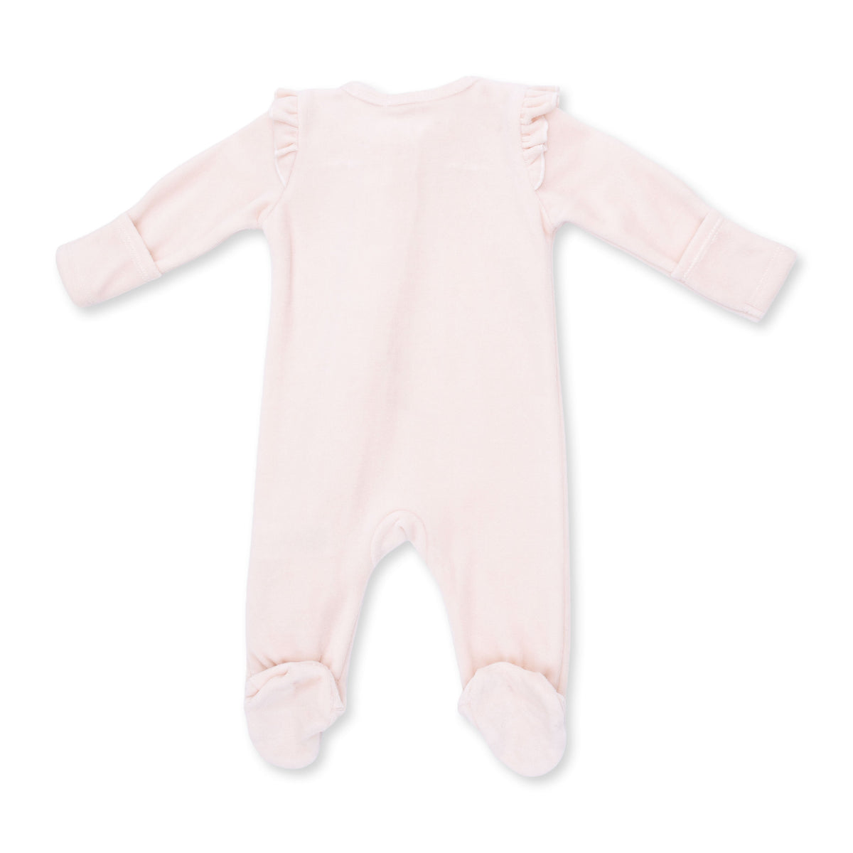 Angel Dear Velour Soft Pink 2 Way Ruffle Sleeve Zipper Footie