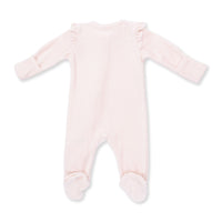 Angel Dear Velour Soft Pink 2 Way Ruffle Sleeve Zipper Footie
