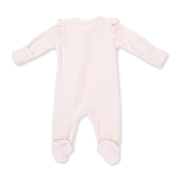 Angel Dear Velour Soft Pink 2 Way Ruffle Sleeve Zipper Footie