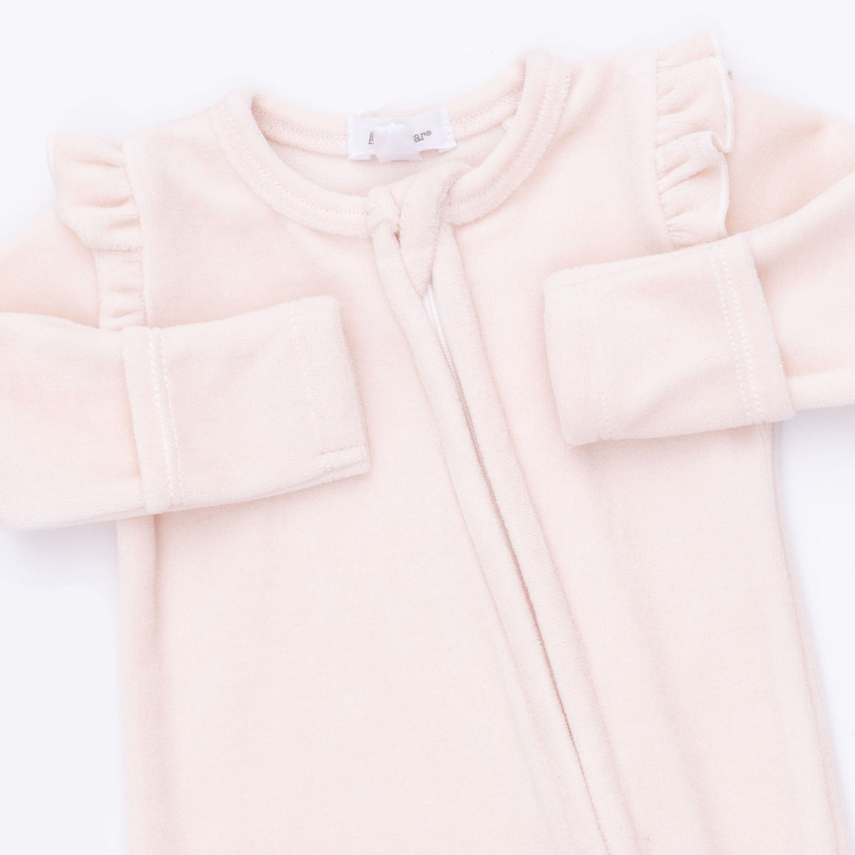 Angel Dear Velour Soft Pink 2 Way Ruffle Sleeve Zipper Footie