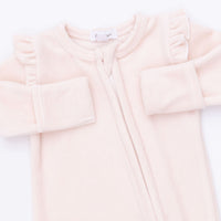 Angel Dear Velour Soft Pink 2 Way Ruffle Sleeve Zipper Footie