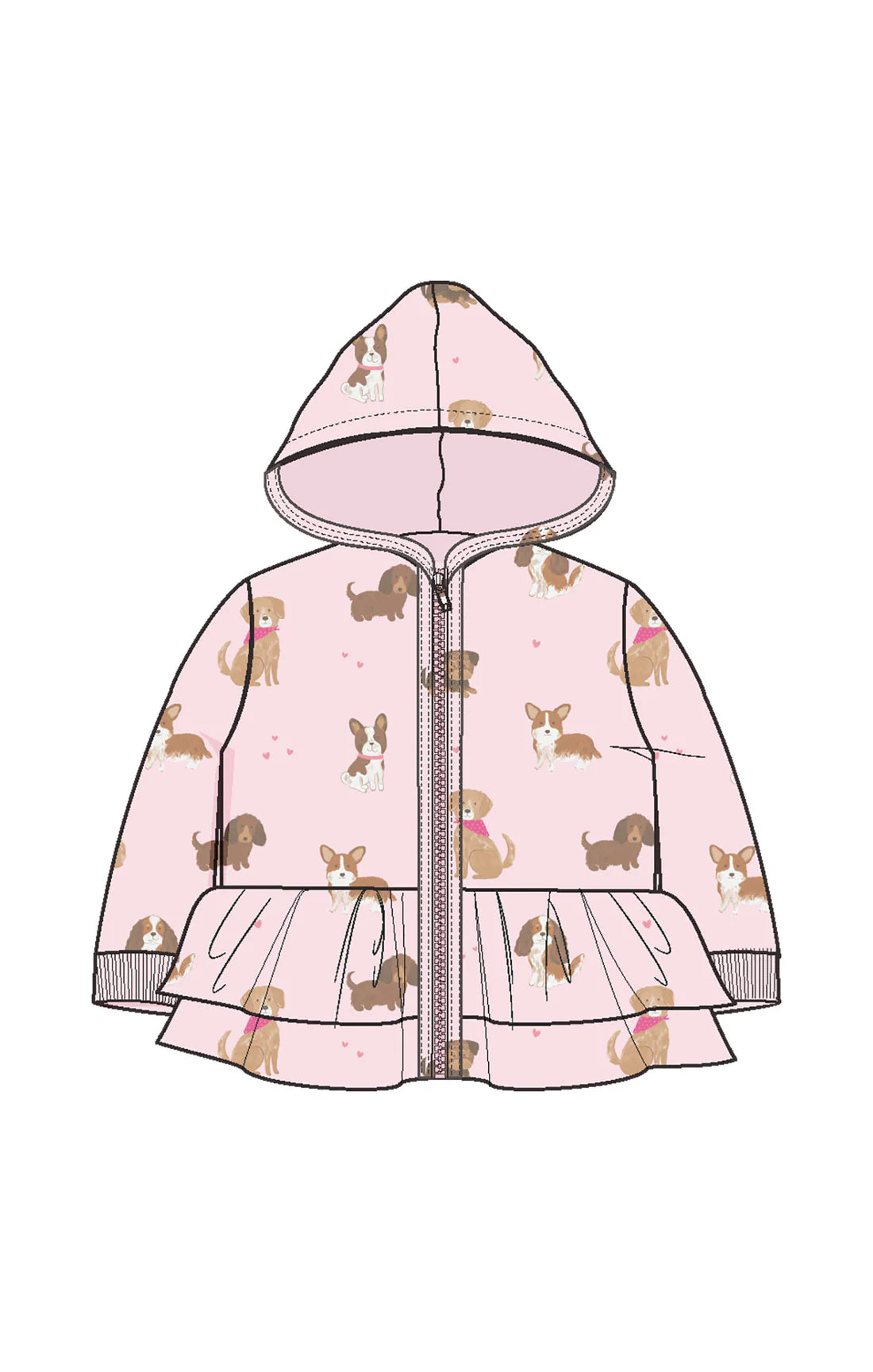 Angel Dear Zip Peplum Hoodie II Best Friend Dogs Pink