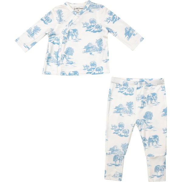 Angel Dear Farm Toile Blue Take Me Home Set with Roll Over Cuff Pant