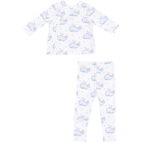 Angel Dear Bubbly Whale Ribbed Take Me Home Set with Roll Over Cuff Pant | Blue