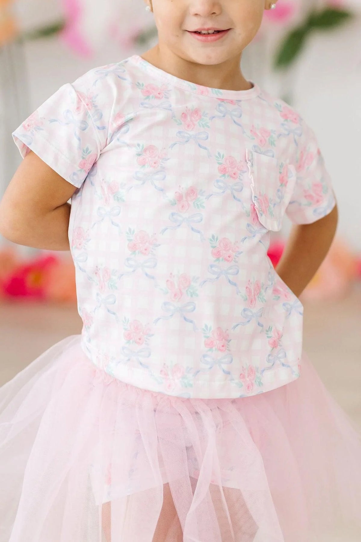 Mila & Rose Ribbons and Roses Ruffle Pocket Tee