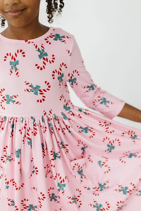 Mila & Rose Candy Cane Cutie 3/4 Sleeve Pocket Twirl Dress