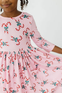 Mila & Rose Candy Cane Cutie 3/4 Sleeve Pocket Twirl Dress