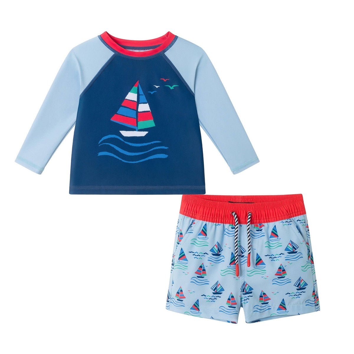 Andy & Evan - Infant Boys Long Sleeve Rashguard Set | Navy Sailboat