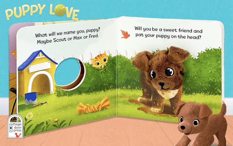 Puppy Love Finger Puppet Board Book for Little Dog Lovers, Ages 1-4 (Children's Interactive Finger Puppet Board Book) Board book – July 26, 2021 by Cottage Door Press (Author, Editor), Brick Puffinton (Author), Sydney Hanson (Illustrator)