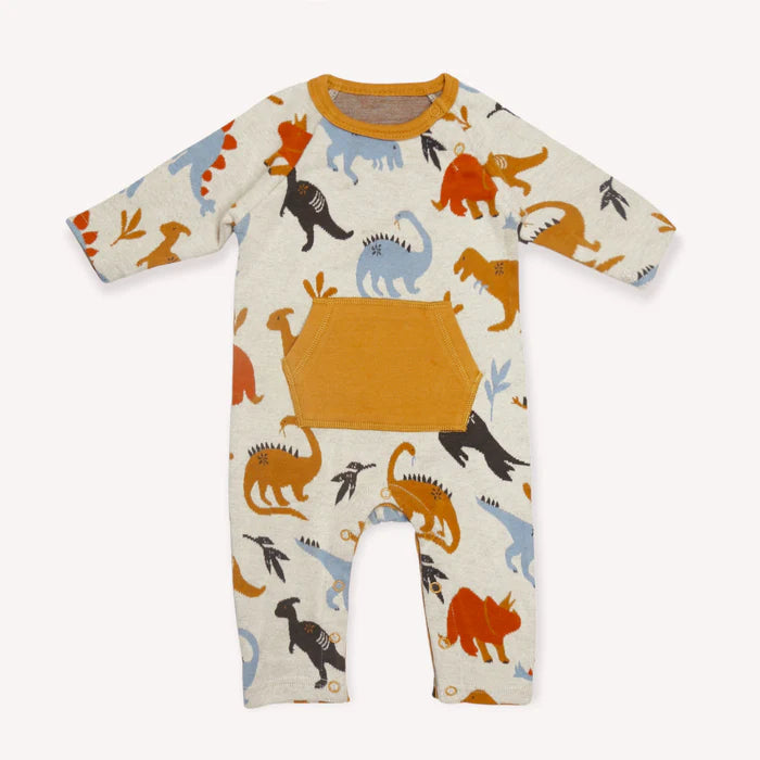 Viverano Organics Dino Kangaroo Pocket Baby Jumpsuit