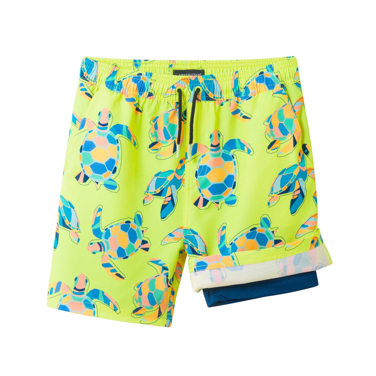 Andy & Evan - Kids (4-7 Years) Comfort-Stretch Lined Swim Trunks | Neon Turtle