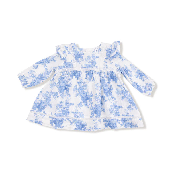Angel Dear Long Sleeve Vintage Lace Dress and Bloomer II Dream Cottage Floral Blue
