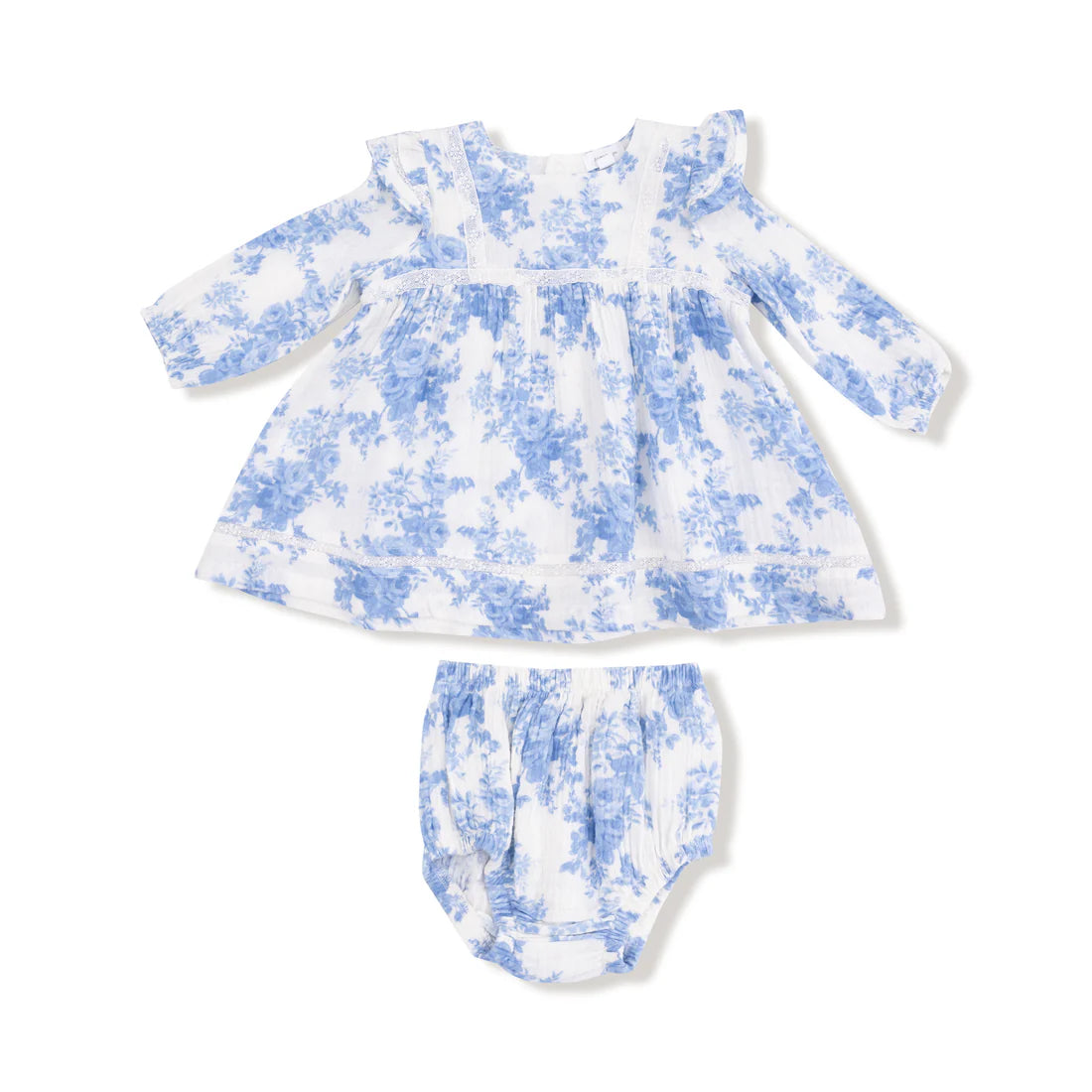 Angel Dear Long Sleeve Vintage Lace Dress and Bloomer II Dream Cottage Floral Blue