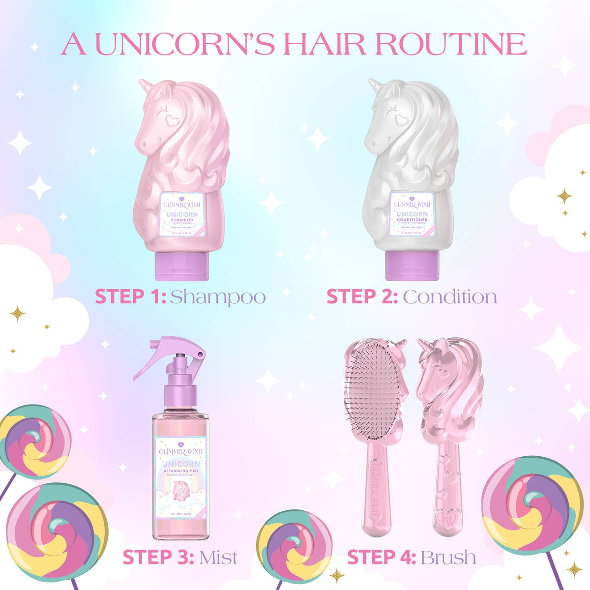 Glimmer Wish - Unicorn Hair Detangling Mist | Detangler Spray, Perfect Gift