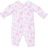 Angel Dear Golf Toile Pink Smocked Long Sleeve Romper