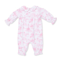 Angel Dear Golf Toile Pink Smocked Long Sleeve Romper