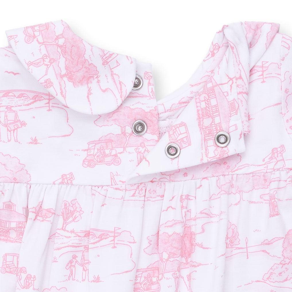 Angel Dear Golf Toile Pink Smocked Long Sleeve Romper