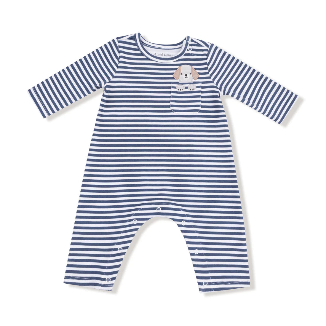 Angel Dear Long Sleeve Snap Shoulder Romper- Puppy Stripes