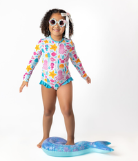 Millie Loves Lily - Girls Swim Ocean Wonder Ruffle-Accent One-Piece Rashguard