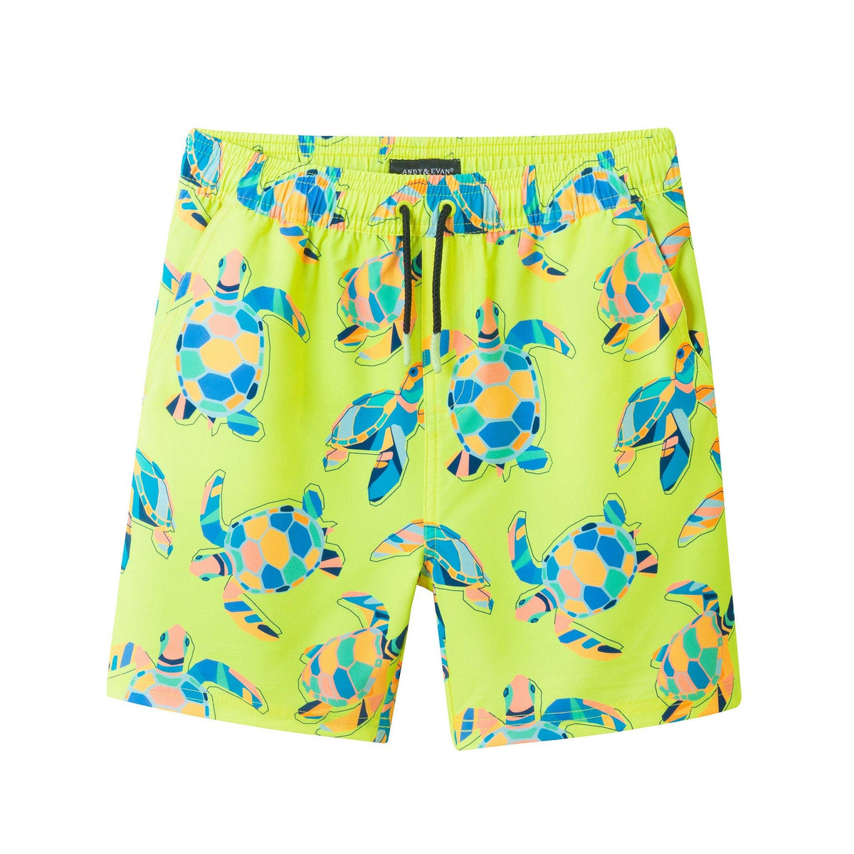 Andy & Evan - Kids (4-7 Years) Comfort-Stretch Lined Swim Trunks | Neon Turtle