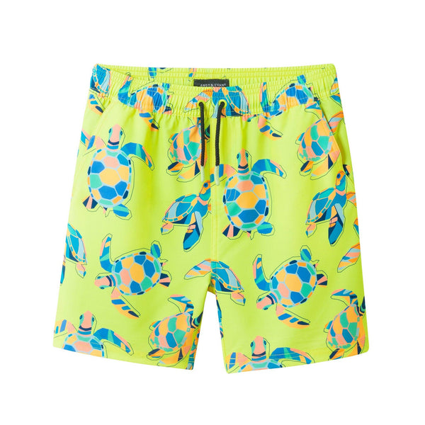 Andy & Evan - Kids (4-7 Years) Comfort-Stretch Lined Swim Trunks | Neon Turtle