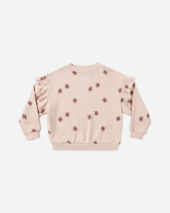 Rylee + Cru Ruffle Sweatshirt- Clay Stars