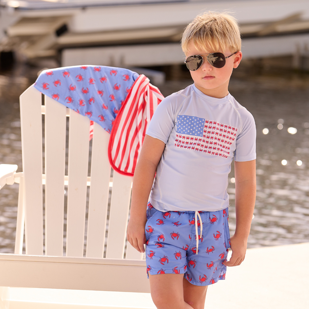 Sugar Bee Clothing -  Boys Swim Short Sleeve Rashguard - Coastal Crab