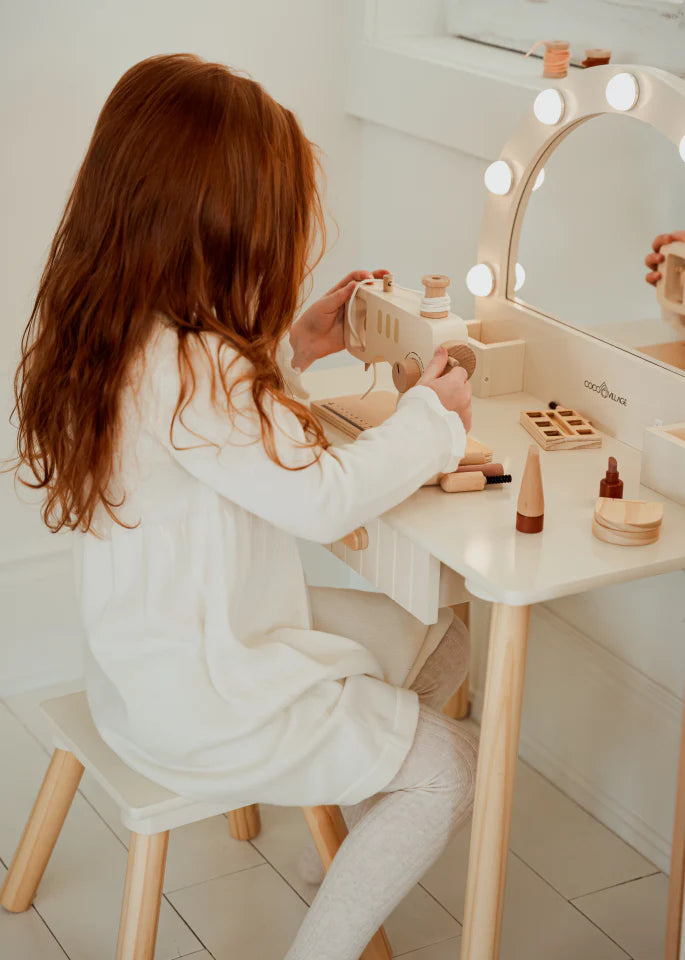 Coco Village Wooden Play Vanity with Lighted Mirror & Stool