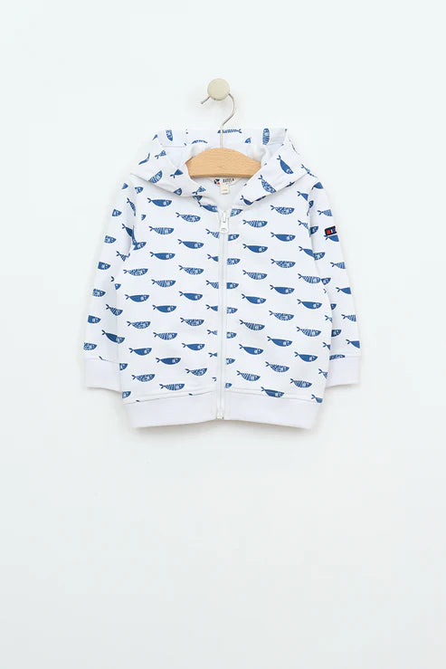 Batela Printed Baby Sweatshirt Jacket- Fish and Fish